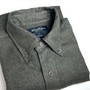 Brooks Brothers Flannel Cotton Button Down Shirt Gray-Green Italian Fabric M